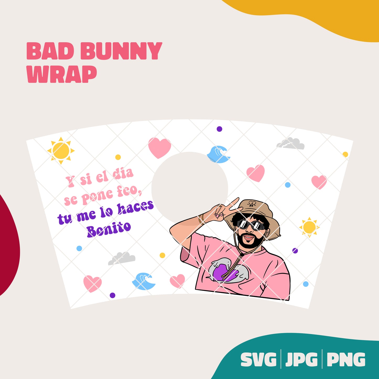 Bad Bunny Starbucks Cup Wrap (SVG, PNG, JPG)