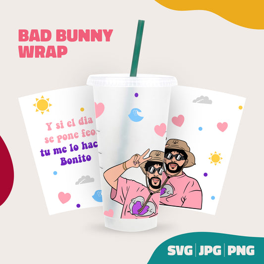 Bad Bunny Starbucks Cup Wrap (SVG, PNG, JPG)