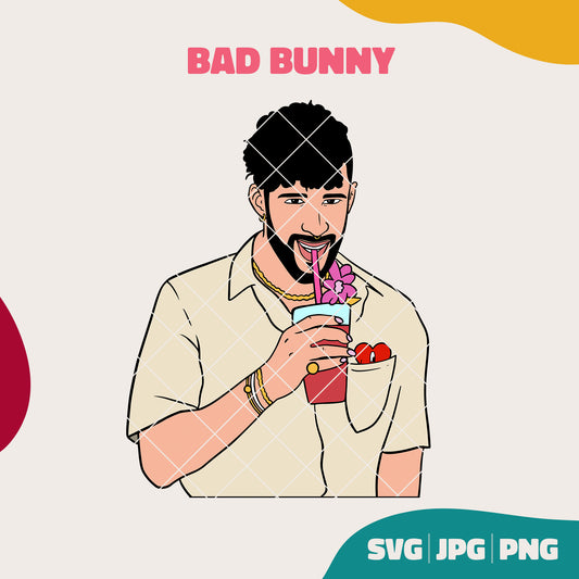 Bad Bunny drinking cocktail (SVG, JPG, PNG)